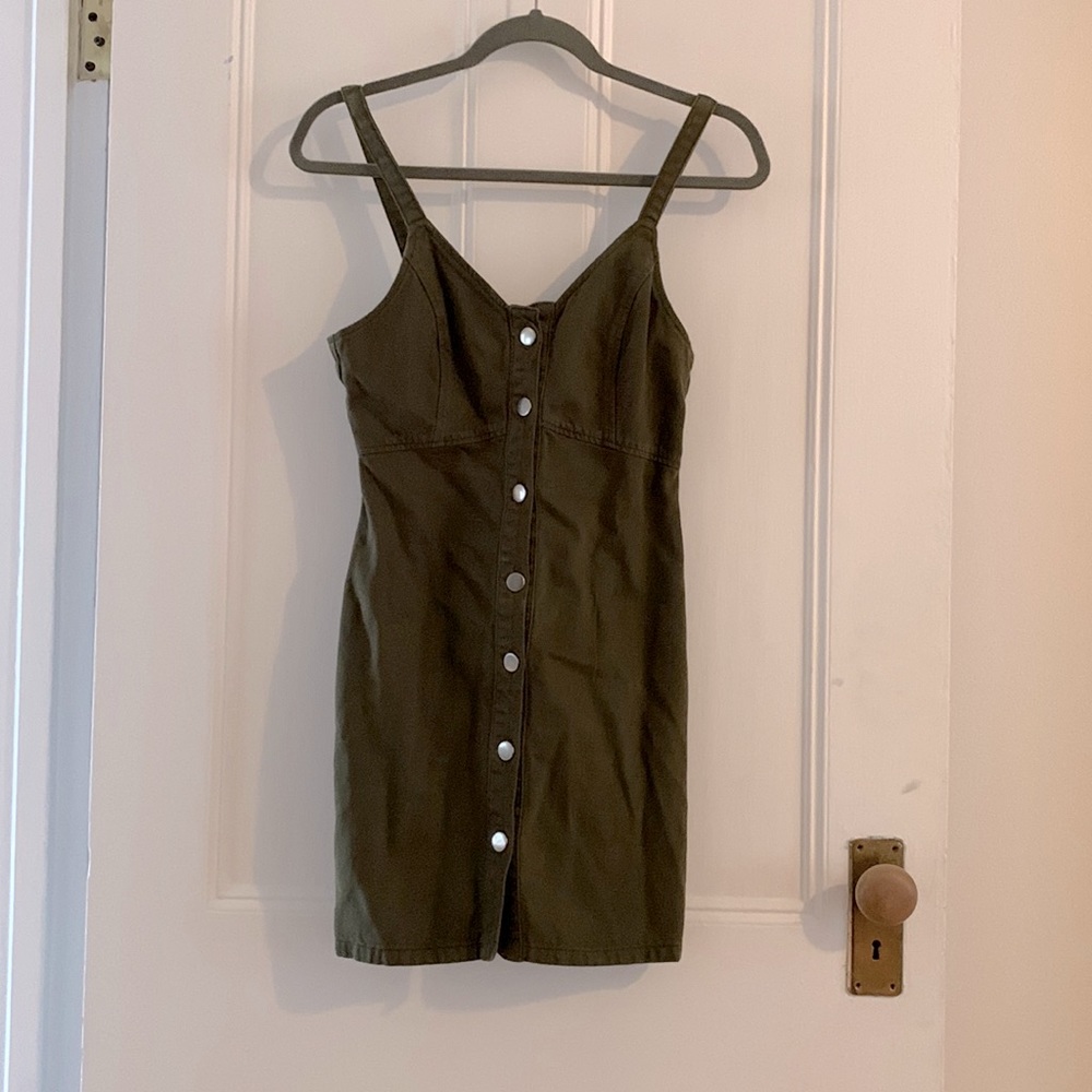 Top Shop Denim Dress in Olive Green